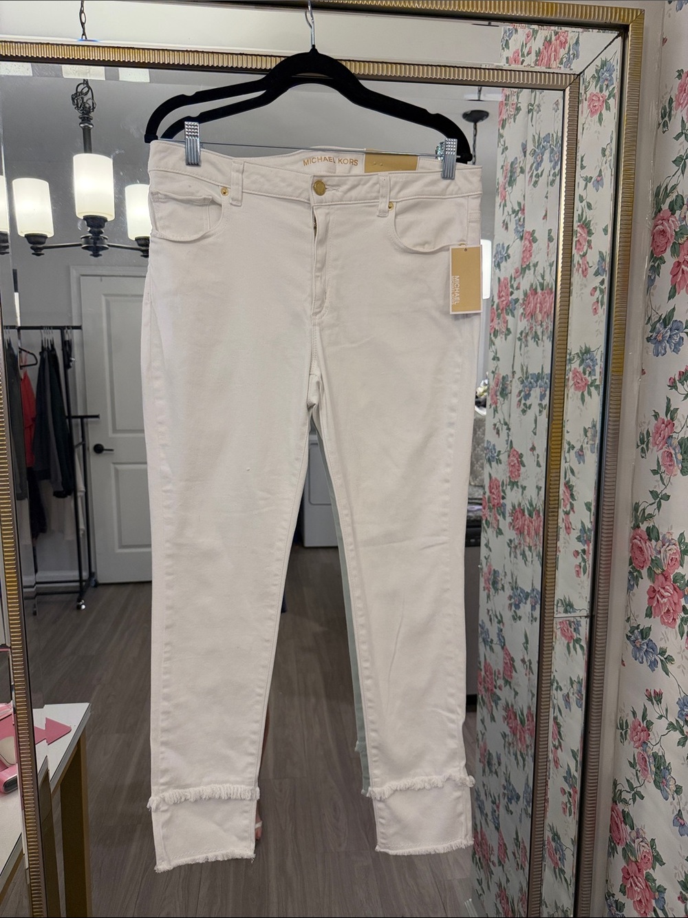 Michael Kors White Frayed-Hem Cropped Jeans
